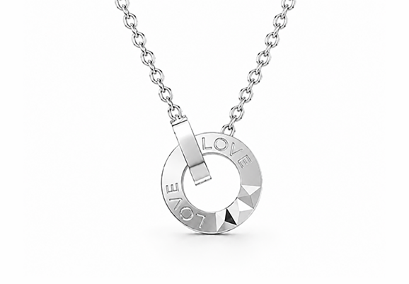 Silver disc pendant necklace with geometric engraved details