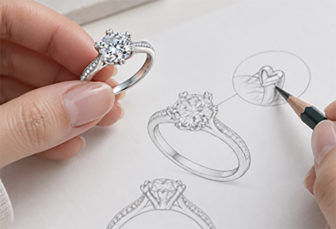Hand sketching ring designs on paper with a fine pen