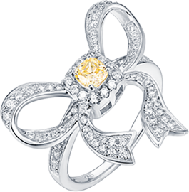Pav&eacute; set ribbon ring with a yellow stone center in polished silver