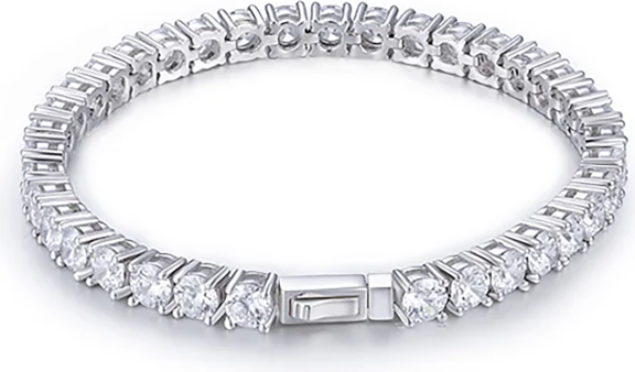 Diamond tennis bracelet with mixed stone cuts in a polished silver finish